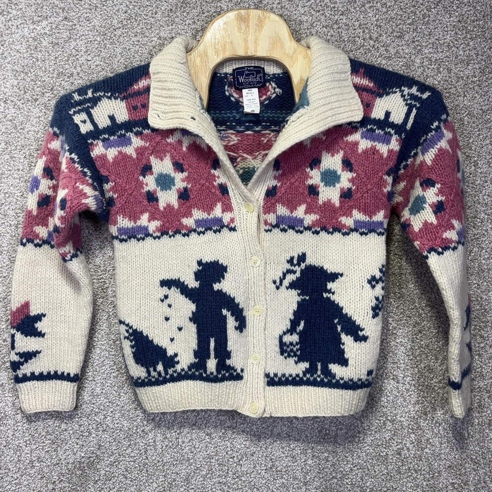 Woolrich Sweater Womens Medium Multicolor Wool Cardigan Heart Flower Fair Isle